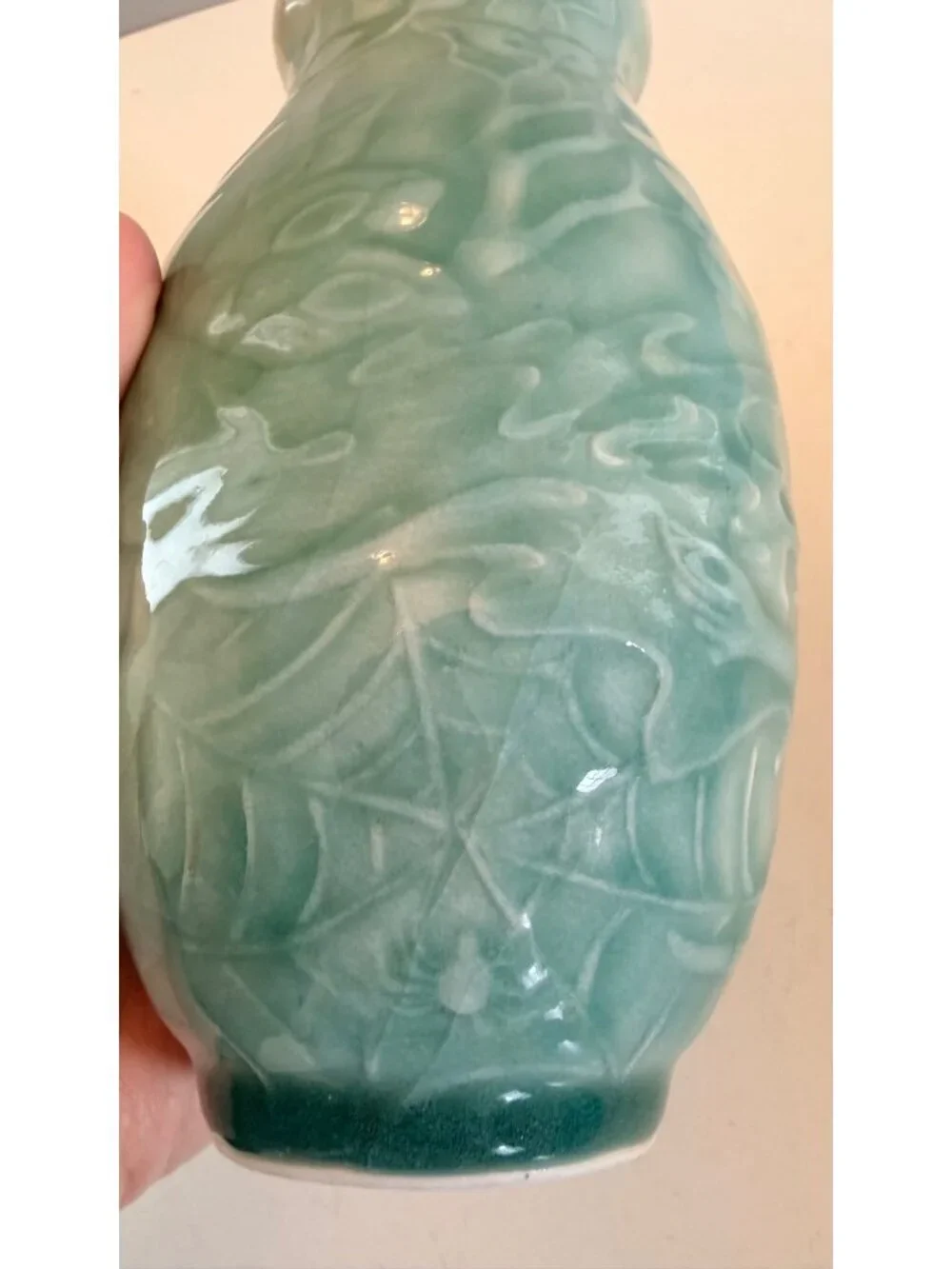 Scargo Pottery Vase Mary Holl / Harry Holl Celadon Glaze Fantasy Nature Fairy